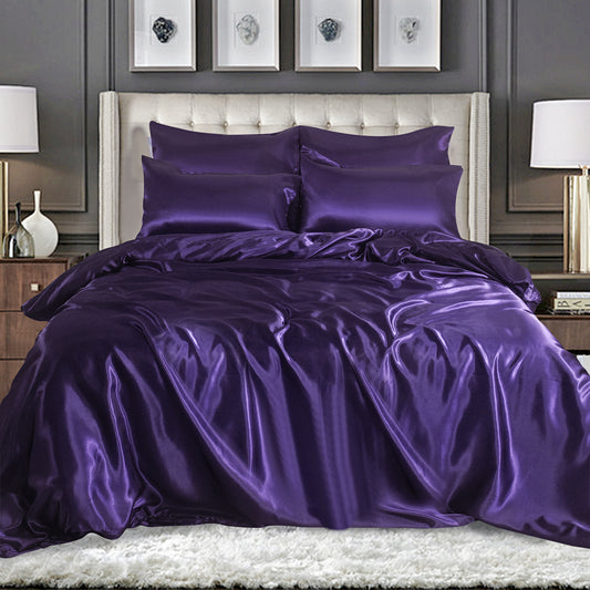 The Local Mart Satin Silk Complete Bedding Set-6PCS. Fitted sheet, duvet cover, 4 Pillow Cases