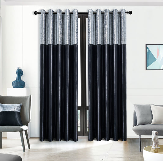 The Local Mart Crushed Velvet Band Faux Silk Curtains - Eyelet Ring Top and Fully Lined.