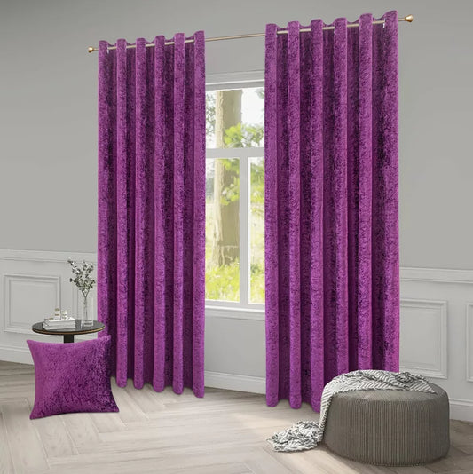 THE LOCAL MART ROOEE Luxury Crushed Velvet Curtains PAIR Fully Lined Eyelet Ring Top Ready Made